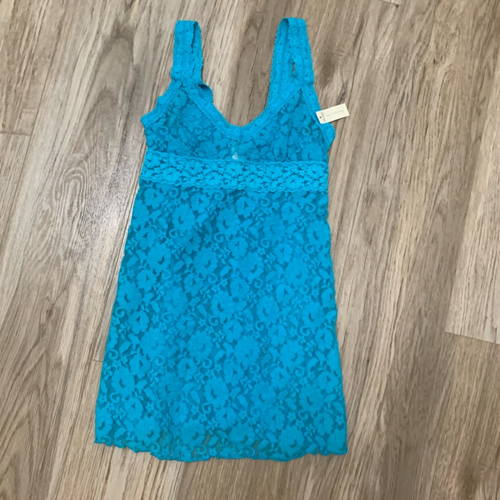 Aqua Blue Lace Chemise Long Tank Top Mini Dress M NEW
